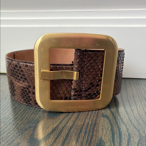 Michael Kors Brown Snakeskin Belt with Gold Buckle - Picture 1 of 16